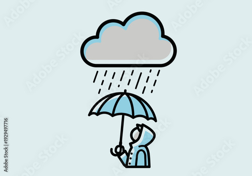 Person with Umbrella Under Rain Cloud.