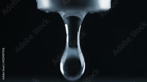 Falling Water Droplet from Faucet – Fluid Dynamics Closeup