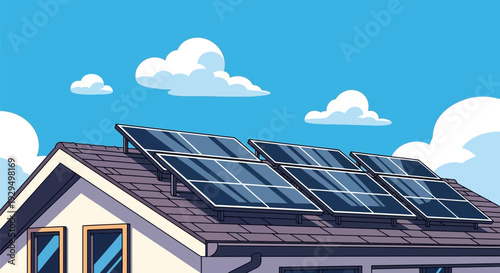 Solar Panels Installed on a Residential House Roof.