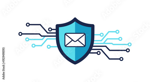 Cybersecurity shield protecting digital communication with circuit board elements