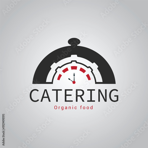 Catering and Organic Food Service Logo with Cloche and Clock Concept