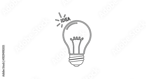 Bright Idea Light Bulb Line Art with Idea Text on isolated white background