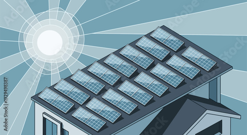 Solar Panels on a House Roof Generating Clean Energy.