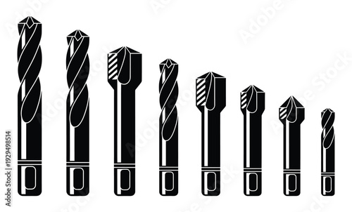 Set of drill bits in various sizes and shapes