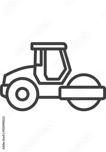Simple Line Art Icon of a Road Roller Machine.