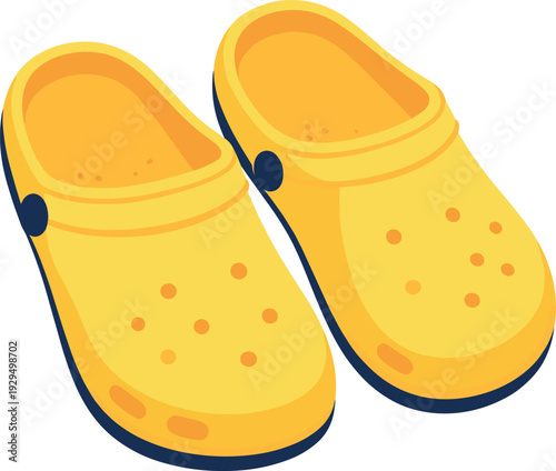 Pair of comfortable yellow clogs lie on a white background