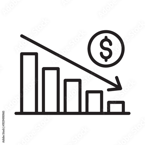 Declining financial graph with a dollar sign illustrating economic downturn