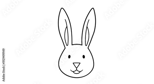 Minimalist outline drawing of a cute rabbit face with long ears, isolated white background.