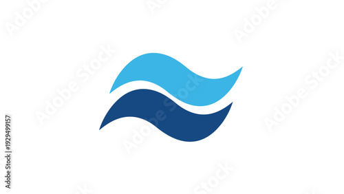 Two flowing blue wave shapes representing water or fluid, isolated white background.