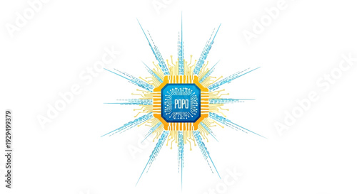 Central Processing Unit (CPU) Chip with Radiating Digital Light on Isolated White Background, Symbolizing Advanced Computing