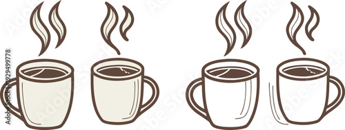 Minimalist Vector Icon of Two Steaming Coffee Mugs Symbolizing Connection and Conversation