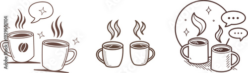 Minimalist Vector bundle of Two Steaming Coffee Mugs Symbolizing Connection and Conversation