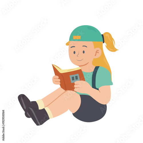 Reading Youngster Sits Down and Reads a Book on the Floor