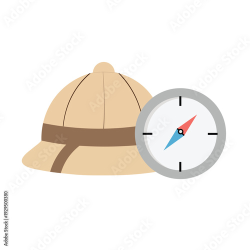 Compass and Pith Helmet Journey Illustration for Travel and Outdoor Adventure