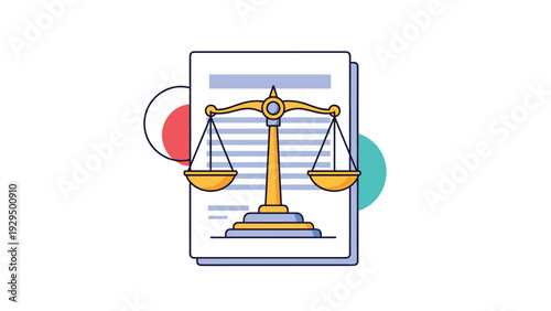 Golden scales of justice sit in front of a legal document representing law court systems and judicial fairness in society.