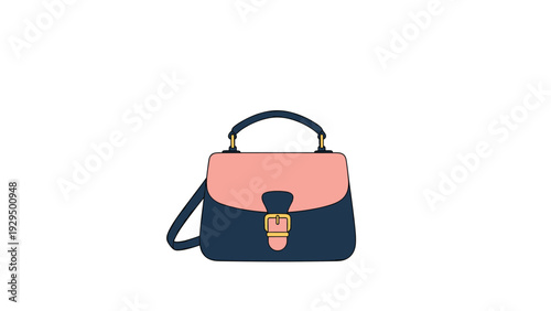Stylish two-tone designer handbag in pink and dark blue features a classic top handle and a secure gold-tone buckle closure.