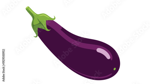 Fresh purple eggplant with a green stem is shown in a clean vector illustration style against a plain white background.