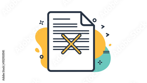 Paper document icon features a large yellow cross over the text suggesting a cancelled, deleted, or incorrect file.