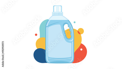 Large plastic bottle for laundry detergent or fabric softener is shown with a handle and cap for cleaning supplies.