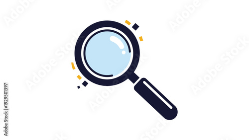 Dark magnifying glass with a light blue lens is shown as a simple icon for search, investigation, and data analysis.
