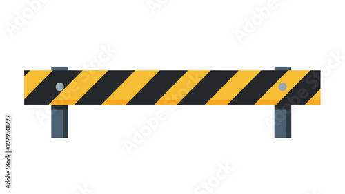 Striped yellow and black construction barrier or road block used for traffic safety and area warning on a white background.