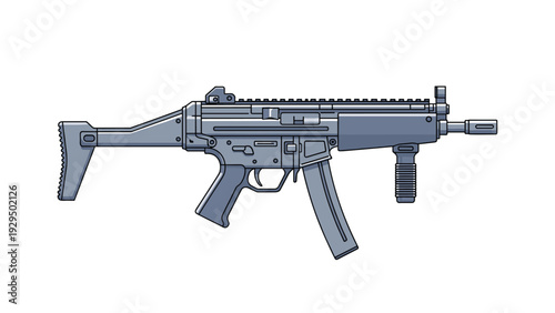 Modern tactical submachine gun or rifle shown in a detailed side view illustration against a clean white background.