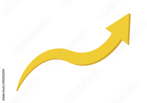 Yellow wavy arrow icon for growth and success, pointing up