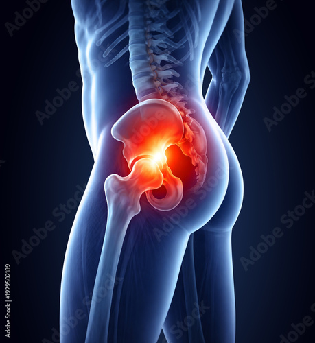 Inflamed hip joint close-up illustration 