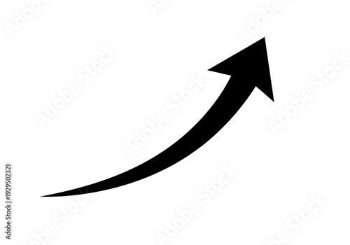Black curved arrow pointing up for growth and success, simple vector icon