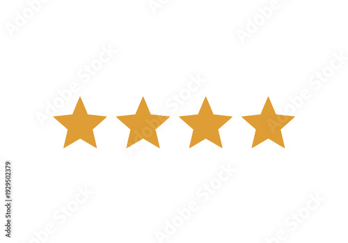 Four star rating symbol for reviews and feedback, golden stars icons
