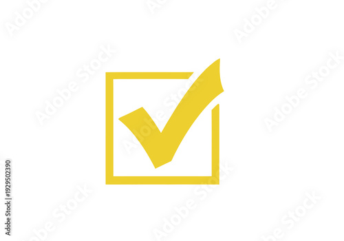 Checkmark icon in square box for approval and confirmation, yellow