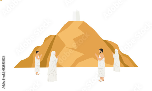 A cartoon vector illustration of a desert landscape featuring the Egyptian Sphinx and pyramids under a sunny sky with sand, a silhouette of a tent, and a lonely tree isolated in nature