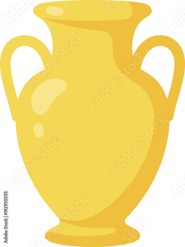 Elegant golden vase with smooth curves and handles stands against a white backdrop