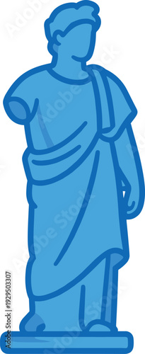 Illustration of a monochromatic blue figure in the classical style, missing an arm