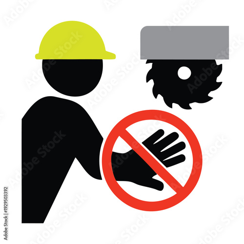 Construction worker with hard hat avoiding saw blade hazard