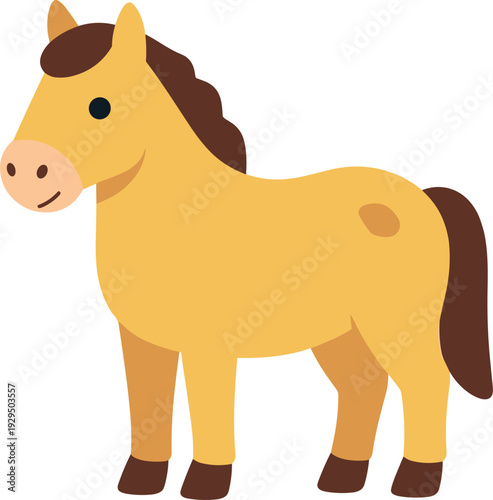 Illustration of a charming horse with a tan body and brown mane, tail, and hooves