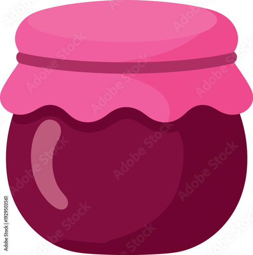 Delicious homemade jam in a jar covered with pink cloth