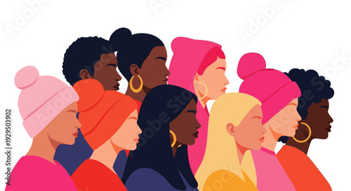 Diverse Group of Empowered Women Standing Together, Celebrating Unity and Sisterhood