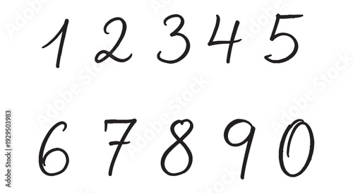 A set of ten handwritten black numbers from zero to nine