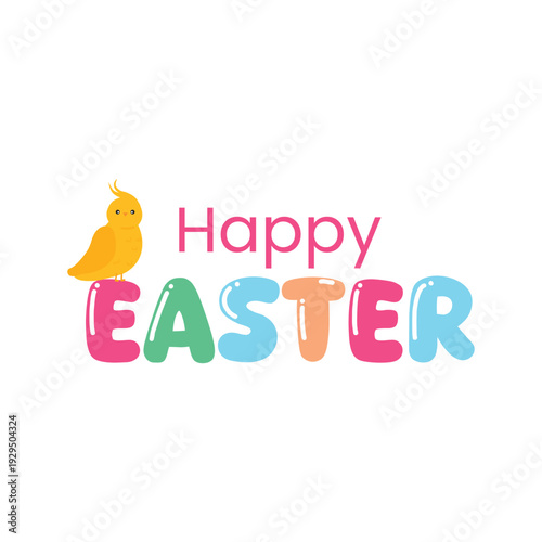 Colorful happy easter greeting with a cute chick