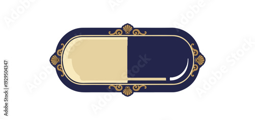 Abstract pill shape graphic illustration with decorative elements on dark background