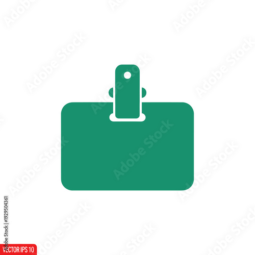 Green rectangular badge holder with a clip, commonly used for identification cards or name tags.