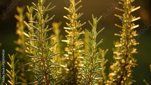 Perfume plants and flowers swaying gently in the garden during sunset close-up