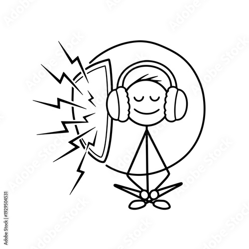 Neurodivergent employee using noise canceling headphones for sensory focus in a busy hybrid office environment to avoid overstimulation.