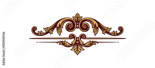 Decorative ornamental golden floral scrollwork design element on black background