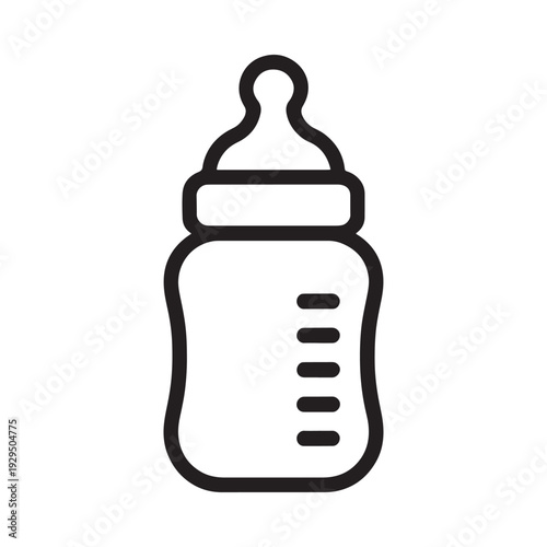 Simple black and white line drawing of a baby bottle with a nipple
