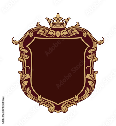 Ornate crest emblem with crown and decorative scrollwork