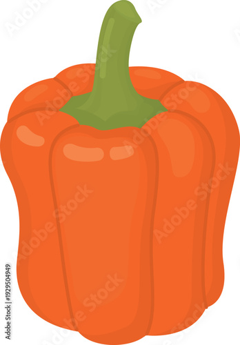Illustration of orange bell pepper with green stem. Bright fresh vegetable isolated on white 