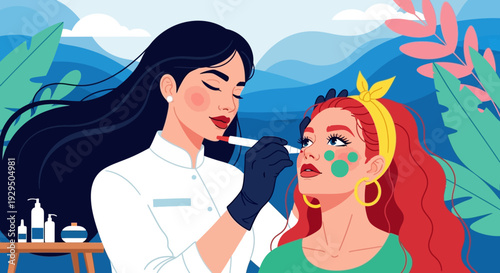 Professional Skincare Treatment: Beautician Applies Facial Product to Client