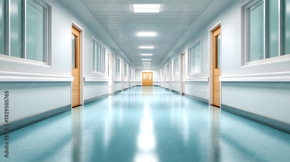 custom made wallpaper toronto digitalHospital corridor with bright lighting and long passage: A symmetrical corridor with gleaming floor and pristine walls, showcasing a perspective of depth and leading the eye toward the distant exit.